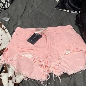 Signature Pink Distressed Jean Shorts